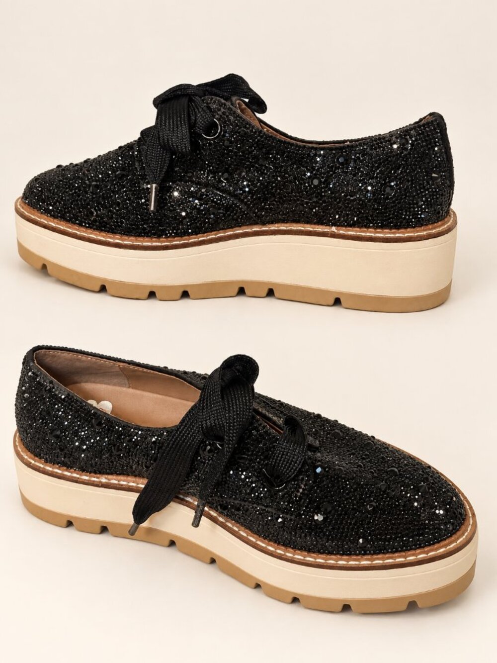 Gianni Bini Black Glitter Platform Oxford Shoes Women's 7.5M